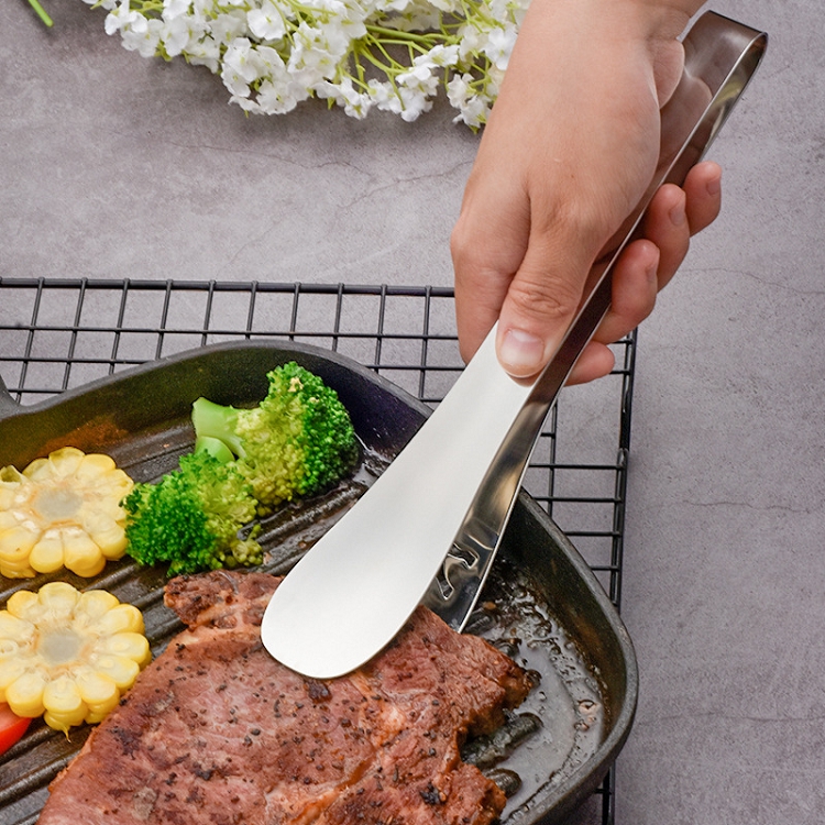 Amazon Popular 11 Inch Kitchen Cooking Tong BBQ Steak Tong High Quality Stainless Steel Serving Bread Clip Food Tongs